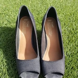 Toms Denim blue Wedge peep-toe Sandal
